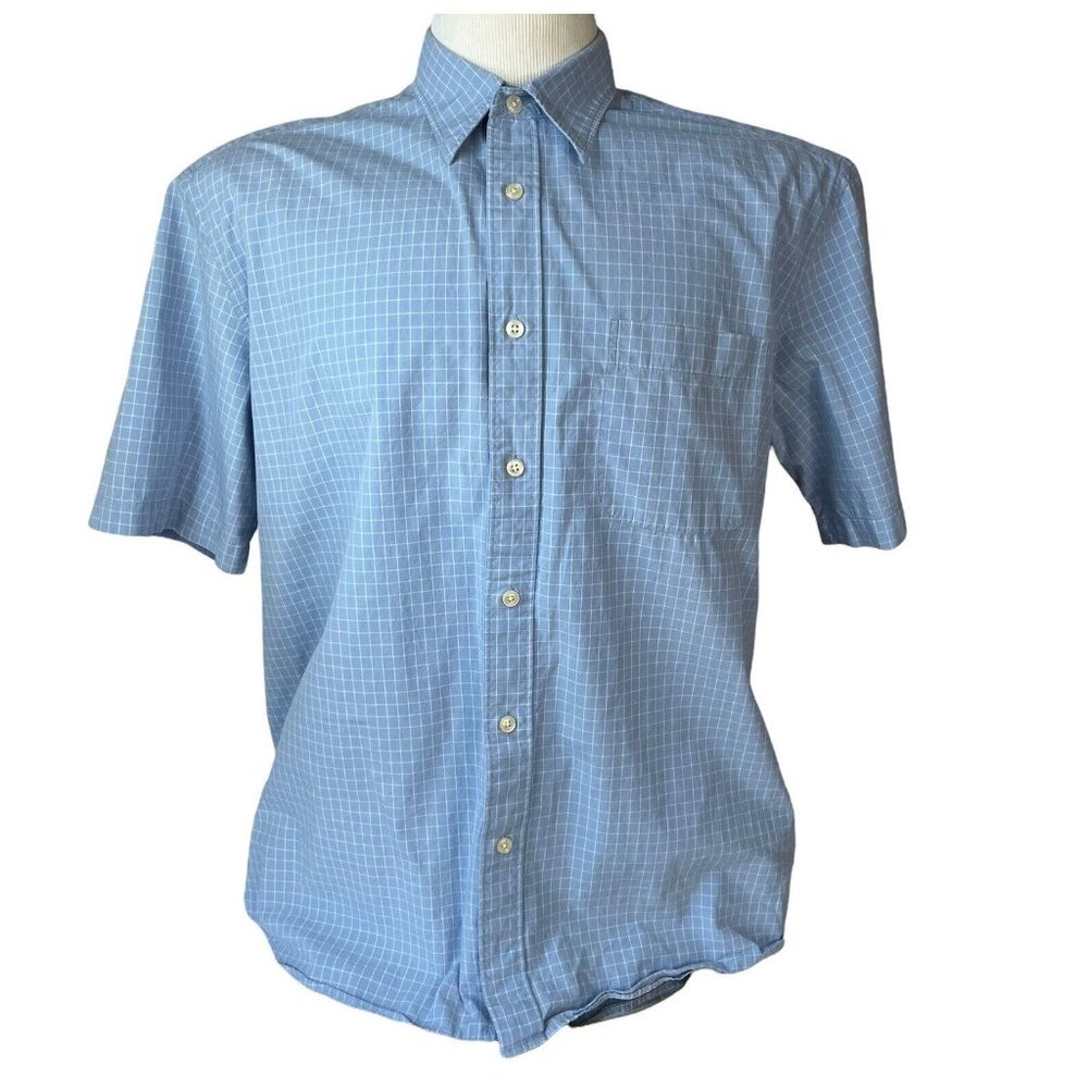 Eddie Bauer Button Front Shirt Mens Large Blue Short Sleeves Casual